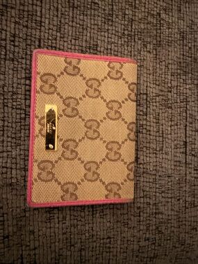 Authentic Gucci Monogram Wallet with Pink Trim